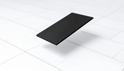 Black Slab Floating Above White Tile Floor
