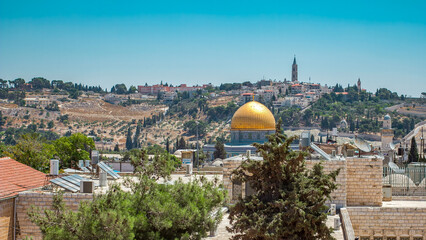 Panorama overlooking the Old city of Jerusalem timelapse, Israel, including the Dome of the Rock