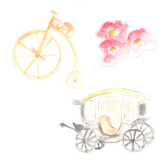 Retro transport, vintage. Watercolor set illustration, hand drawn modern freehand new
