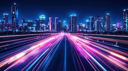 Fototapeta premium Night city lights blur, fast motion