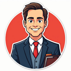 Smiling Businessman Cartoon Illustration: Corporate Avatar, Website Profile, App Icon, Social Media, Marketing, Branding, Friendly Professional, Client Service, Success, Leadership, Portrait
