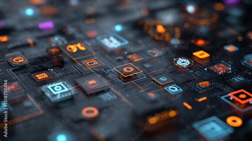 Aufkleber abstract digital interface with interconnected icons