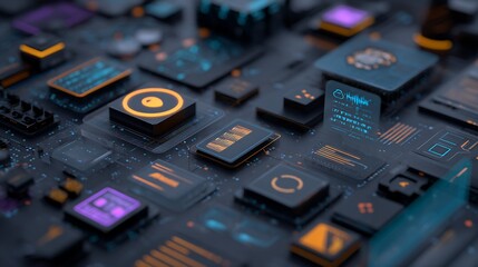 Abstract 3D Rendering of Interconnected Digital Modules