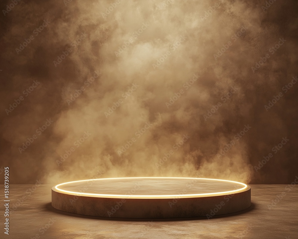 Aufkleber circular platform with illuminated ring in hazy brown setting