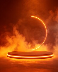 Obraz premium Circular Platform with Neon Lighting and Smoke