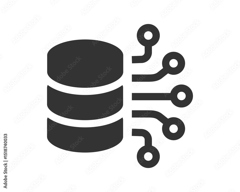Poster Minimalist icon representing a database with digital connections. Symbolizes data processing, storage, and technology. Use for websites, presentations, or app interfaces.