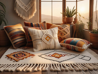 Cozy bedroom interior with comfortable bed, soft pillows, and warm lamp light for a luxurious home design