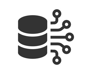 Minimalist icon representing a database with digital connections. Symbolizes data processing, storage, and technology. Use for websites, presentations, or app interfaces.