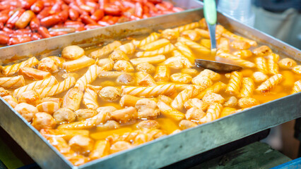 Tteokbokki, Korean dish of rice flour cooked in spicy and sweet gochujang seasoning. Street korean food.