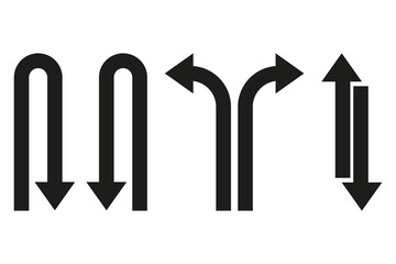 Multiple arrow set. Vector direction icons. Road choice symbol. Traffic flow sign.
