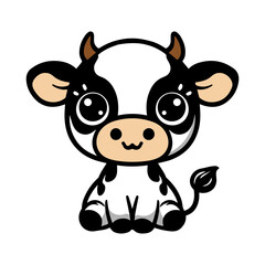 Funny, cute cow cartoon animal illustration isolated on white