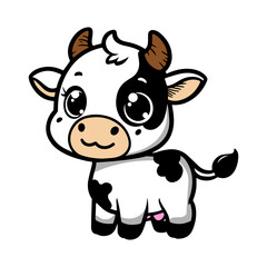 Funny, cute cow cartoon animal illustration isolated on white