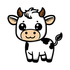 Funny, cute cow cartoon animal illustration isolated on white