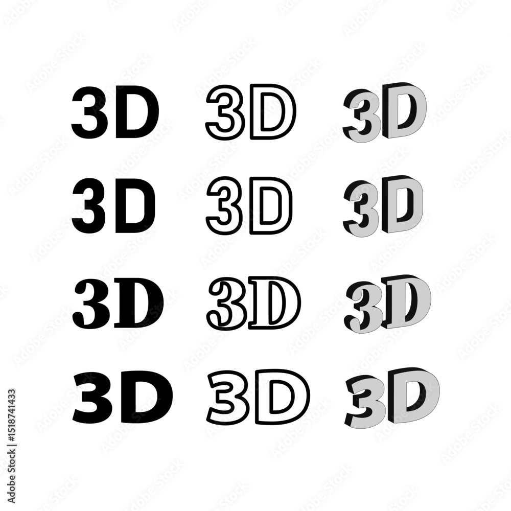 Poster 3d text pattern. black white typography. perspective word vector. repeating design element.