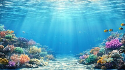 Obraz premium Underwater coral reef scene with vibrant colors and sunlight