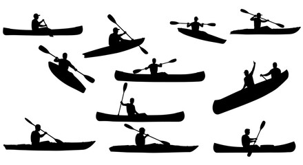 Silhouetted People Kayaking and Canoeing on Water Bodies