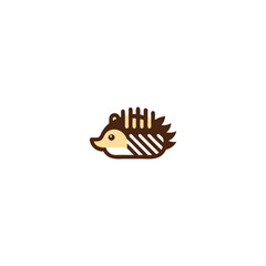 Hedgehog Wooden Comb Logo. Natural and Rustic Animal Design for Grooming Brands