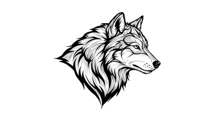 Detailed Black and White Illustration of a Wolfs Head