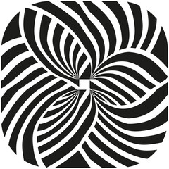 Leaf spiral shape. Rotating swirl figure. Black white vector. Abstract twist form.