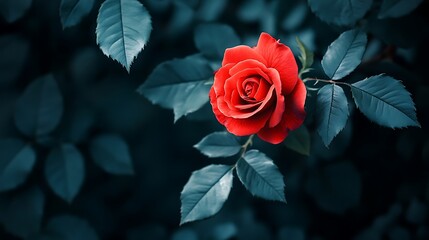 A Single Red Rose in a Dark Garden: A Stunning Display of Nature's Beauty