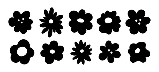 Collection of Black and White Flower Silhouettes