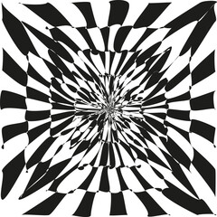 Radial illusion pattern. Hypnotic swirl vector. Black and white vortex. Spiral motion shape.