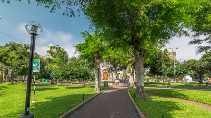 Miraflores central park timelapse hyperlapse Place for relax with green trees and lawn in Peruvian capital. Lima, Peru