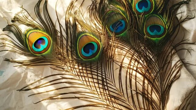 Close Up Peacock Feathers On Vintage Paper
