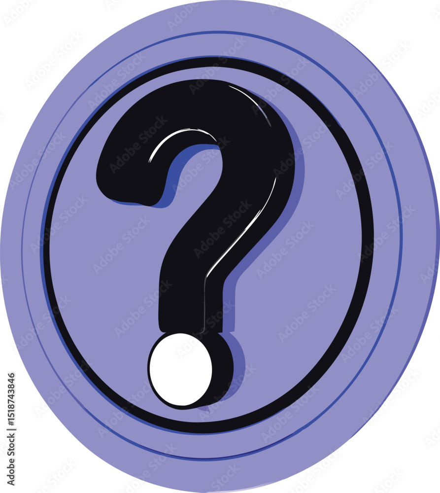 Poster abstract design featuring a stylized question mark within a circular blue frame