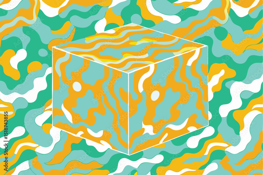 Poster abstract cuboid illusion with wavy pattern design and colorful artistic style