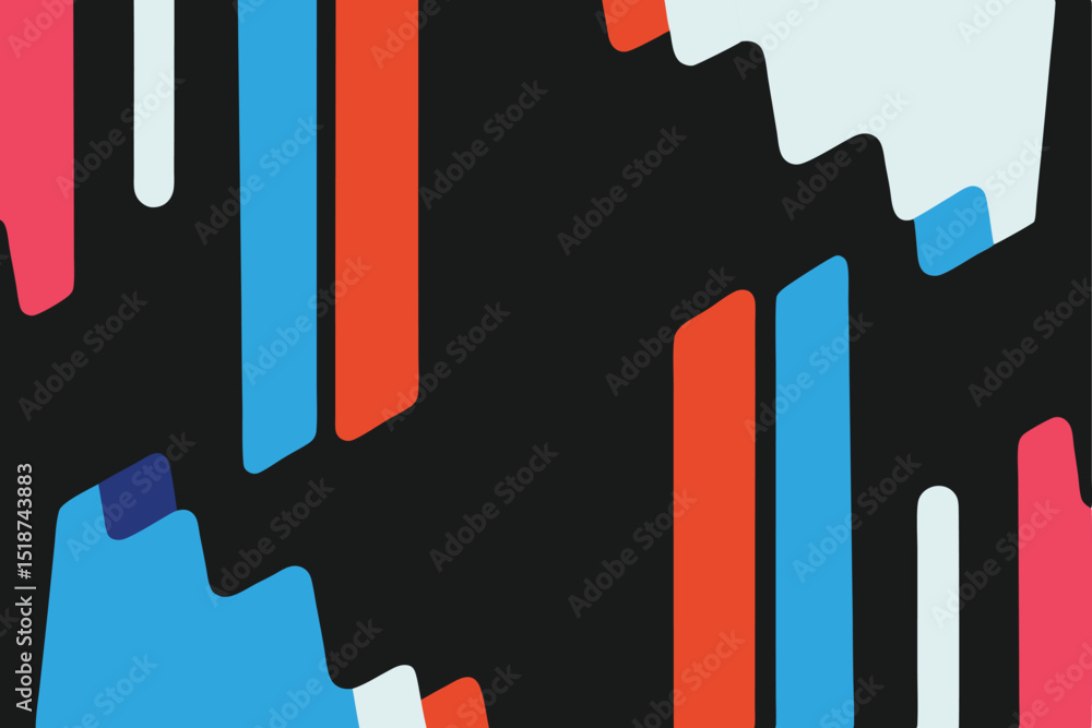 Poster abstract design with colorful geometric shapes and transparency on a black canvas