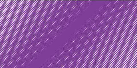 Purple white dotted halftone. Halftone vector background. Vertical grungy dotted gradient. Retro futuristic texture. Violet dot on transparent backdrop. Abstract dotwork. Pop art design template