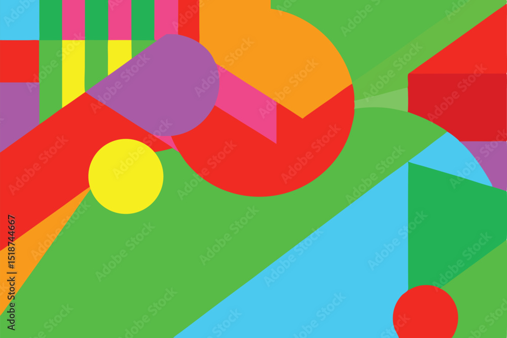 Poster abstract geometric composition with overlapping shapes in vibrant and bold colors
