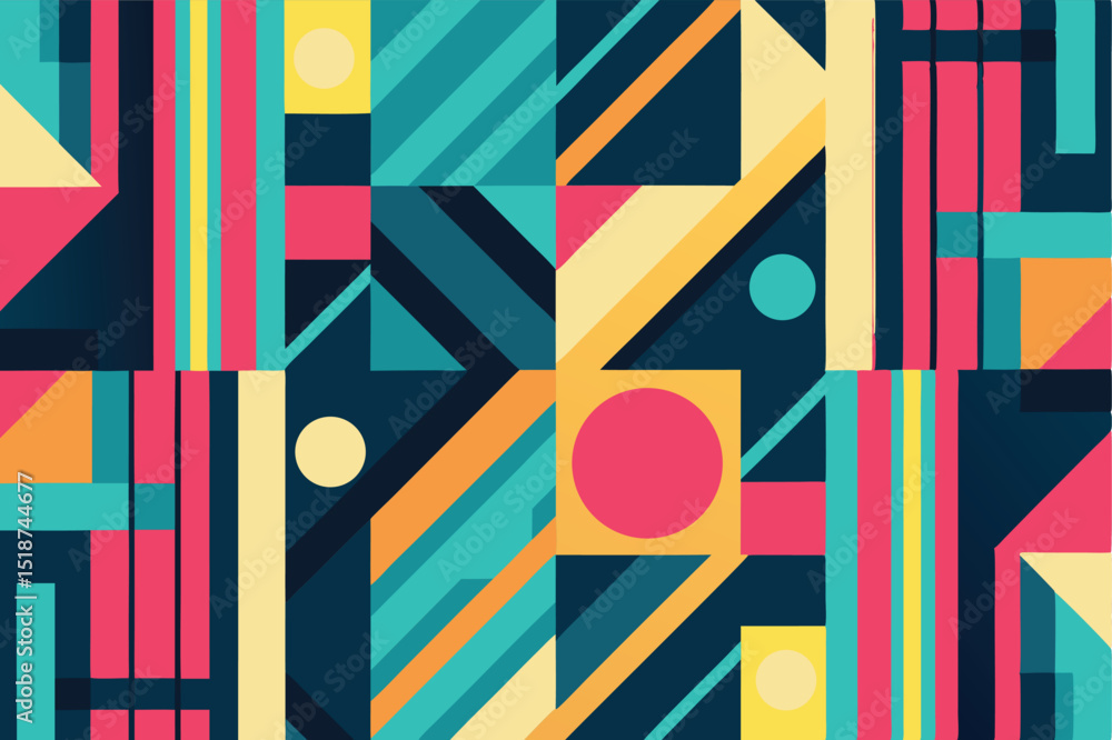 Poster abstract geometric composition with shapes and a variety of colorful elements