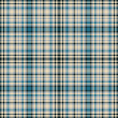 Classic blue and beige tartan pattern. Timeless plaid design perfect for backgrounds, textiles, or graphic elements requiring a traditional, cozy feel.
