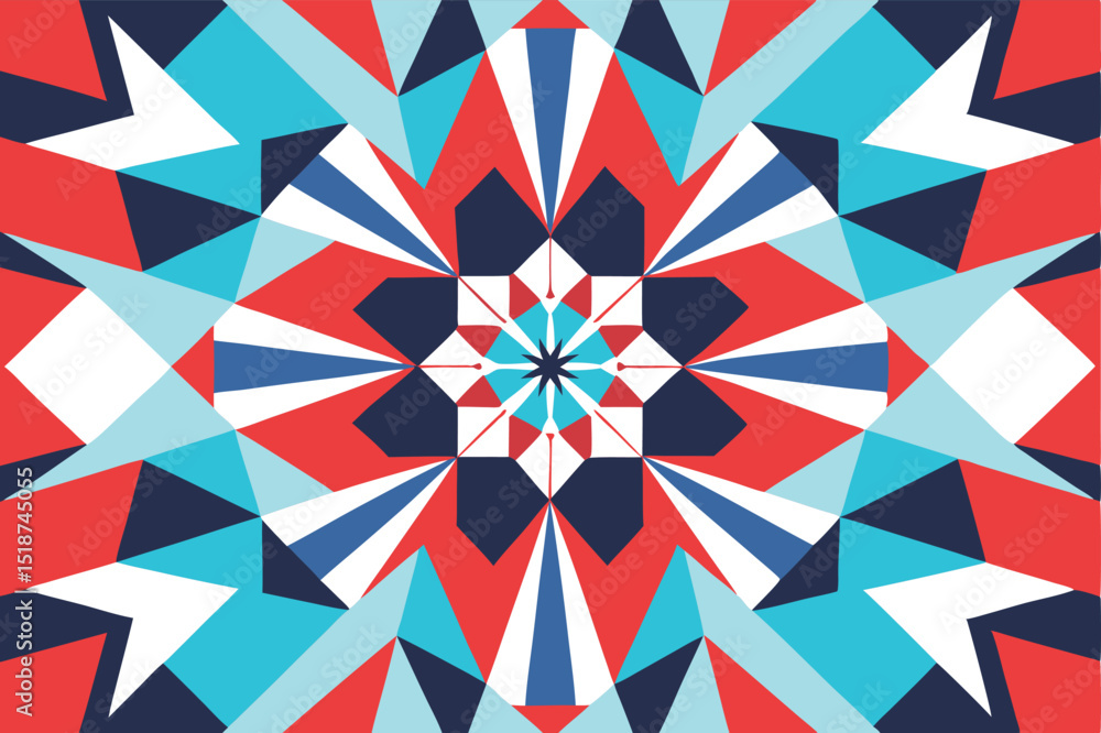 Poster abstract geometric pattern in red navy blue and turquoise with transparency effect