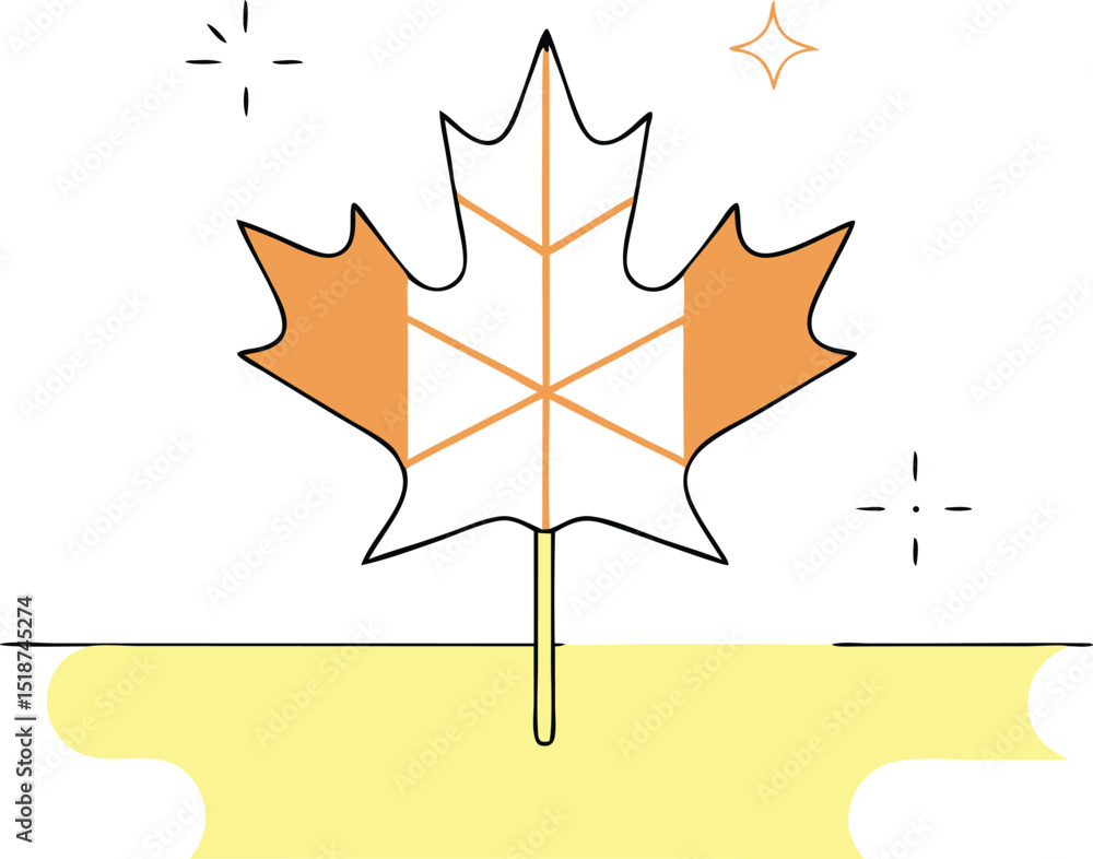 Poster abstract illustration of a maple leaf with minimalist design and transparent elements