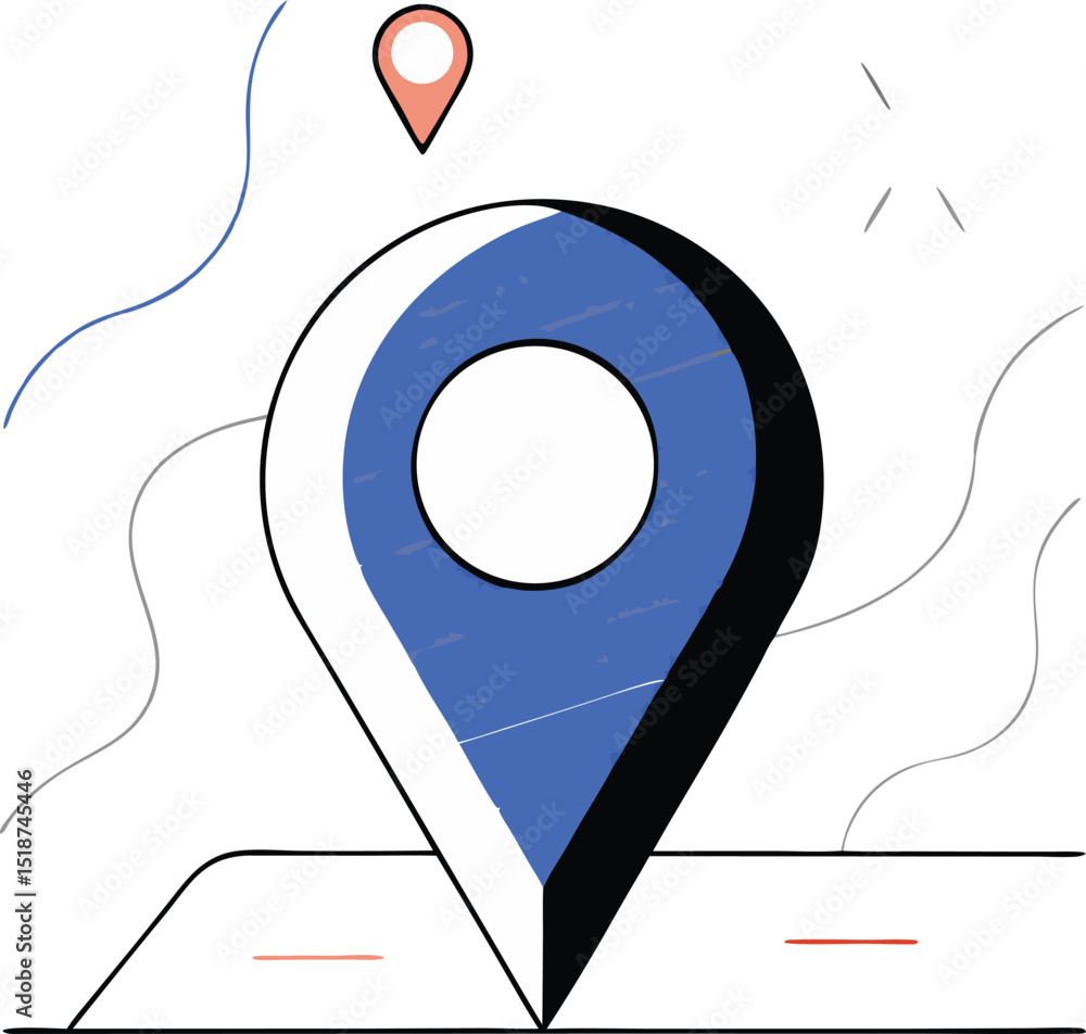Poster abstract minimalist location pin icon design with decorative line elements