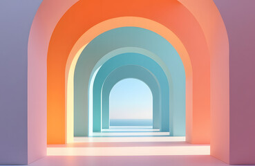 Fototapeta premium Archways of pastel colors repeating into the horizon