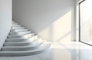 Fototapeta premium Glossy ceramic stairs in a clouded white room