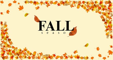 A festive image, announcing the "FALL season" in bold, black lettering against a light beige background.