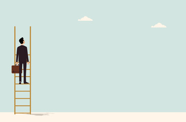 Businessman Climbing Ladder to Success Ambition, Growth, and Career Advancement