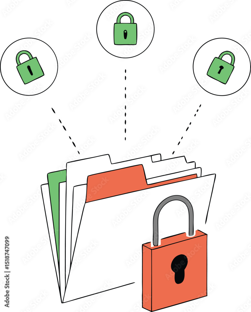 Poster data security illustration files folder and padlock concept transparency design