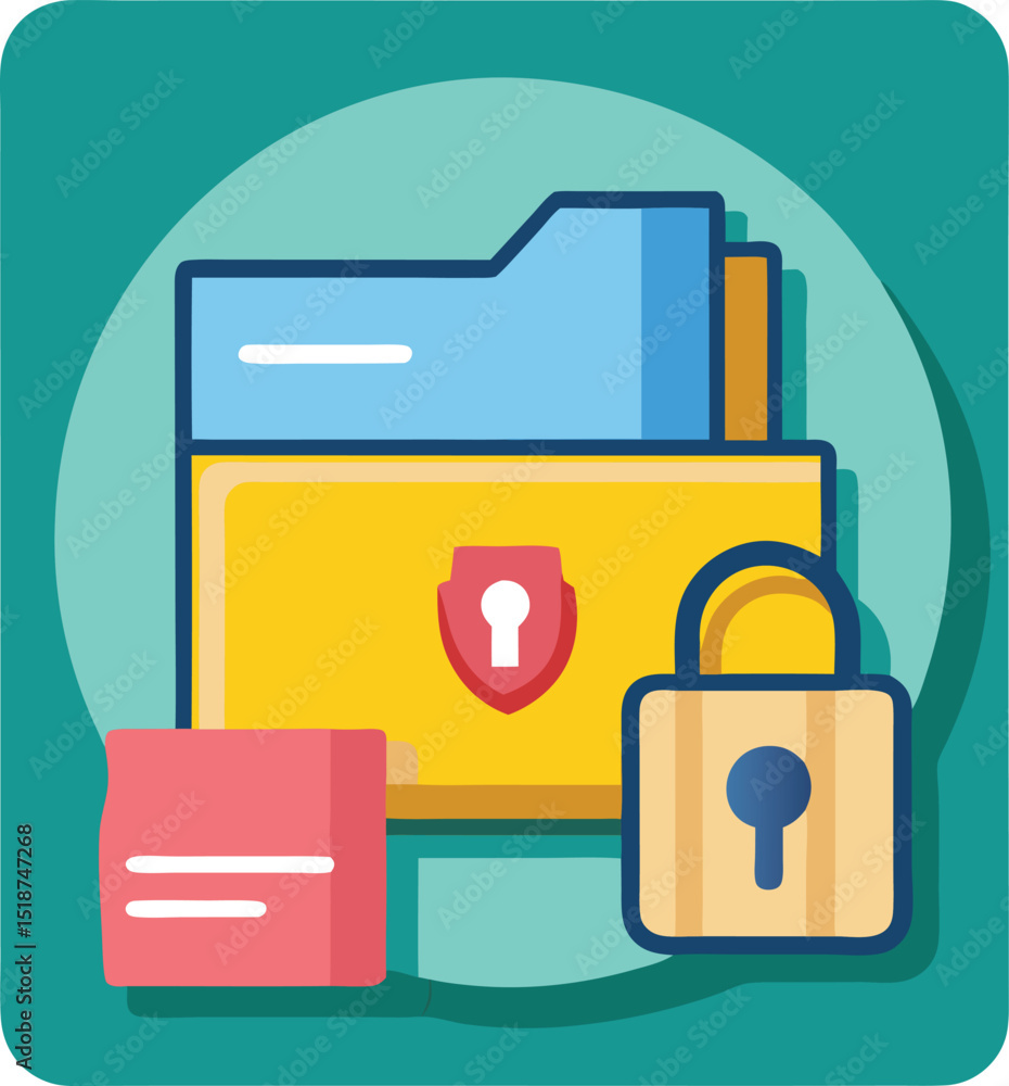 Poster Digital data protection concept with secure folder padlock and information icon