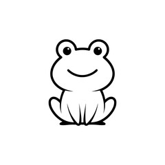 Obraz premium Smiling Frog Icon in Cute Minimal Outline Style Sitting Upright