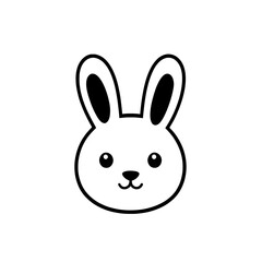 Cute Bunny Face Icon in Minimalist Style with Big Ears and Round Eyes