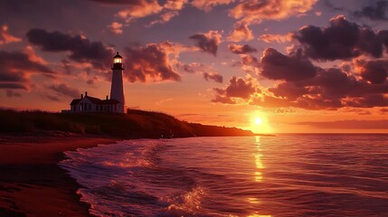 Lighthouse Sunset Seascape: A Dramatic Coastal Scene