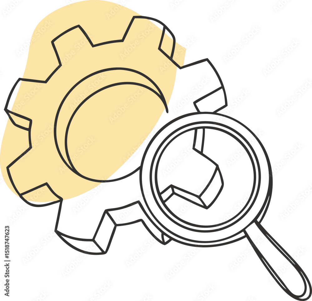 Poster gear and wrench icon with transparent elements suitable for various design projects