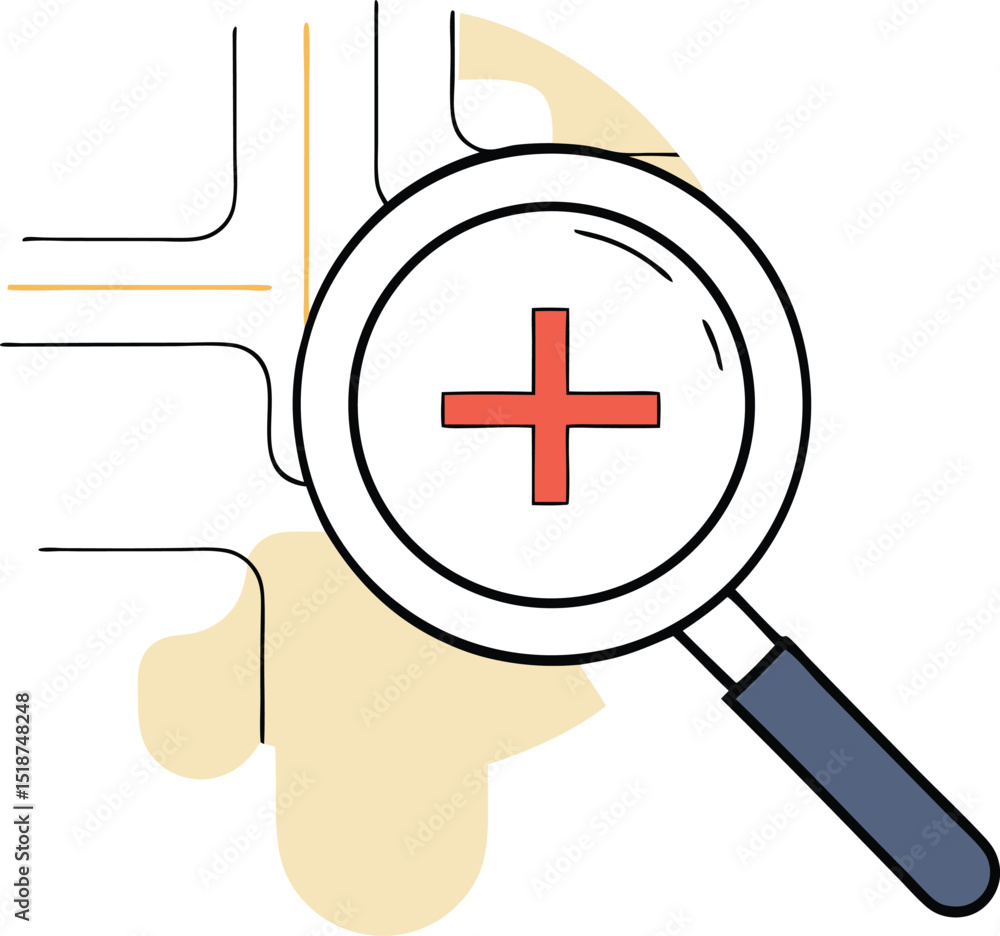 Poster magnifying glass with plus sign over abstract shapes on a transparent background