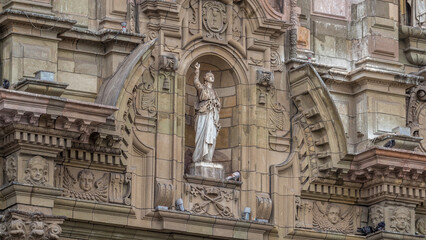 Statue on The Basilica Cathedral of Lima is a Roman Catholic cathedral located in the Plaza Mayor timelapse hyperlapse in Lima, Peru